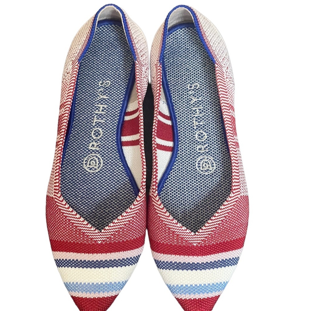 Rothy's 7 Varsity Stripe Red Points Rare Unicorn‎ Flat Shoes BNIB - Picture 2 of 15